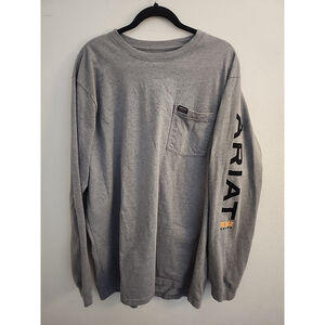 Ariat Grey Long Sleeve With Ariat Rebar On Arm Size XLT